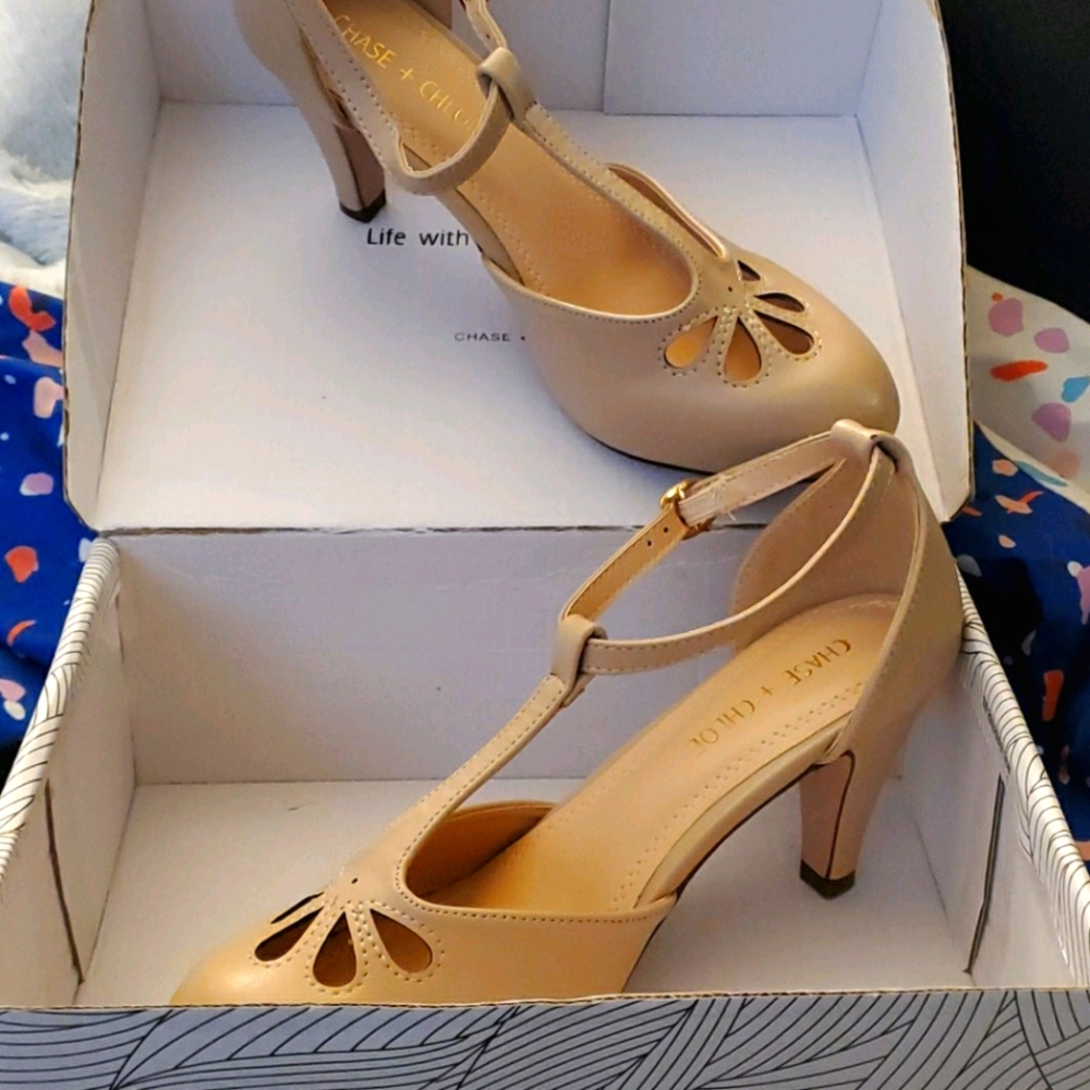 Nude T-strap Heels